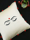 Bindi Cushion Cover, a unique hand embroidered cotton cushion cover with pom pom detailing from our wide range of quirky, bohemian home decor products like ethnic cushion covers, thread art and more.