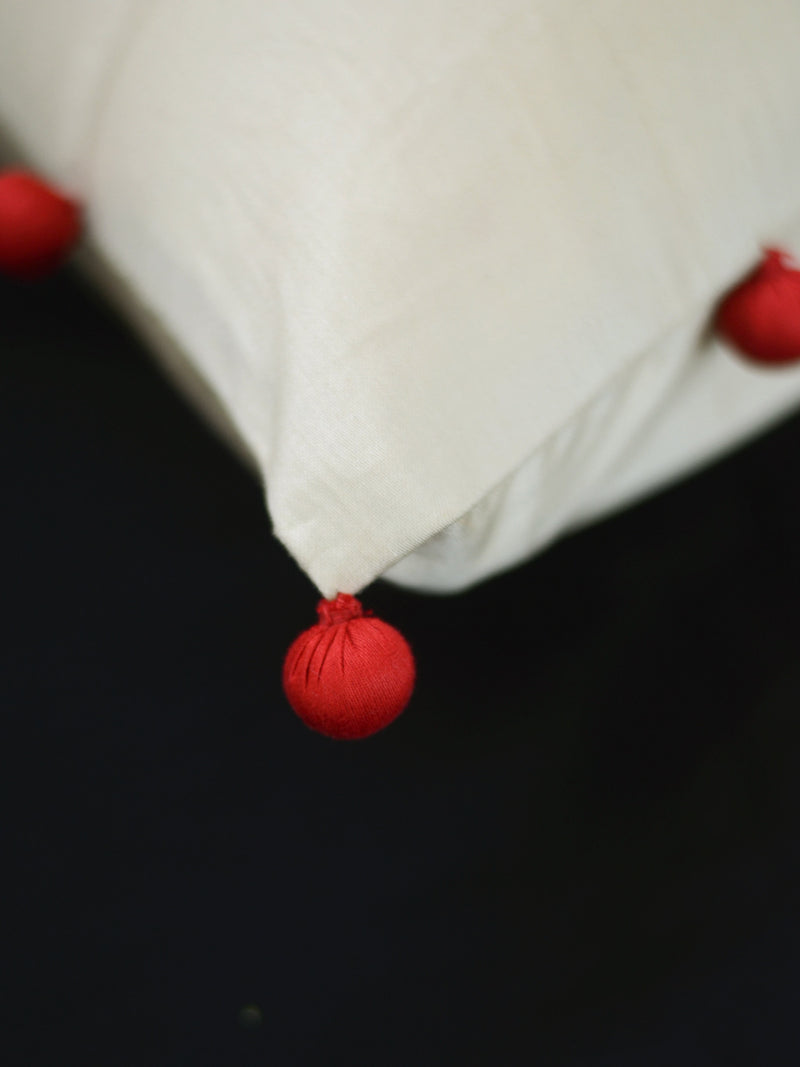 Bindi Cushion Cover, a unique hand embroidered cotton cushion cover with pom pom detailing from our wide range of quirky, bohemian home decor products like ethnic cushion covers, thread art and more.