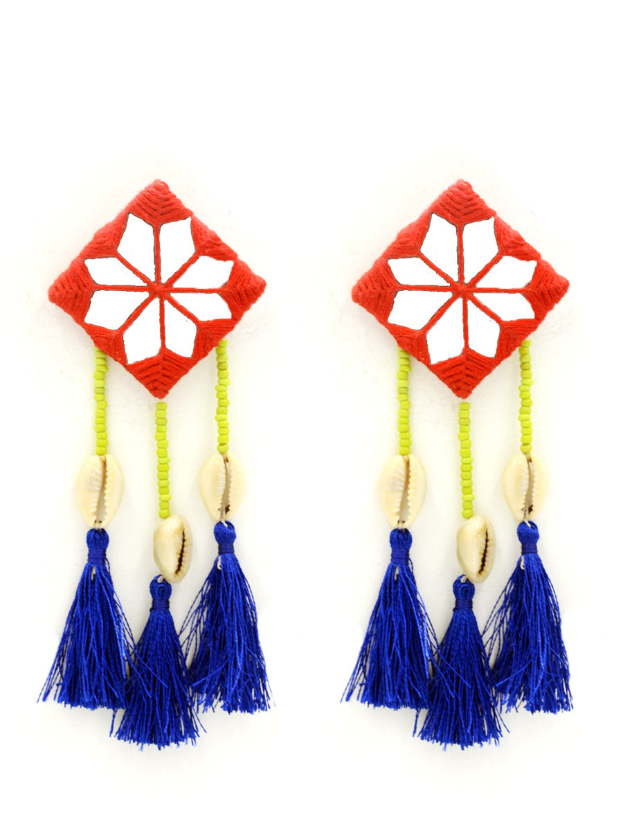 Bohemian Rhapsody Hand-embroidered Tassel Earrings, a beautiful handmade hand embroidered earring with tassel from our designer collection of earrings for women online.