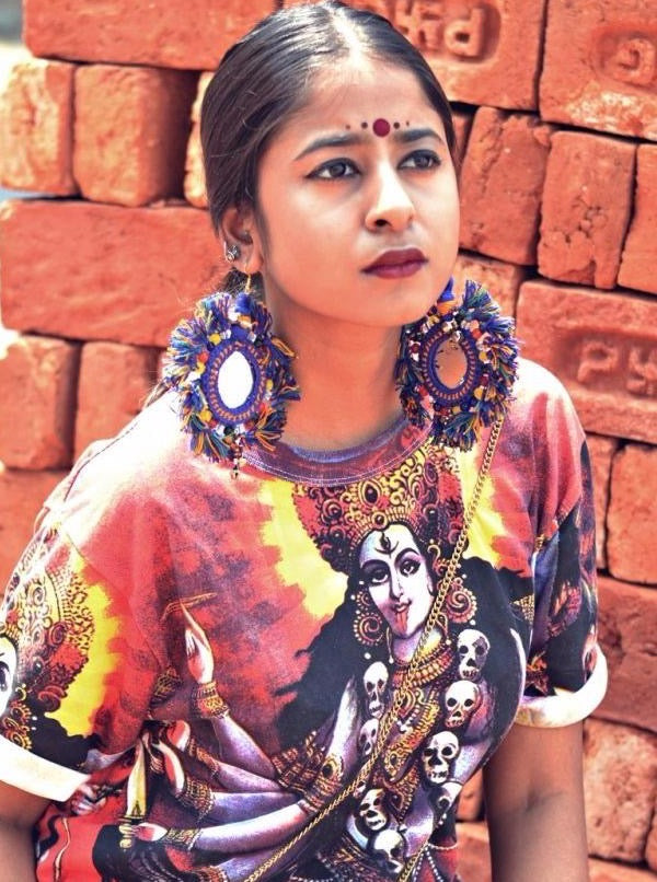 You're my Sun Earrings, a beautiful handmade hand embroidered earring with mirror and tassel from our designer collection of earrings for women online.