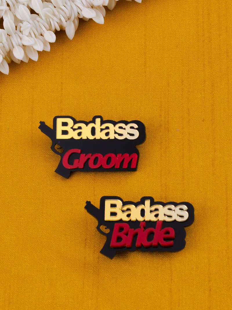 Badass Groom + Badass Bride Brooch Set of 2