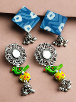 Luna Birdie + Bandhani Oxidised Jhumkas (Set of 2)