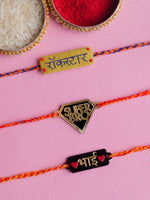 Rockstar + Super Bro + Bhai Heart Set of 3 Rakhis