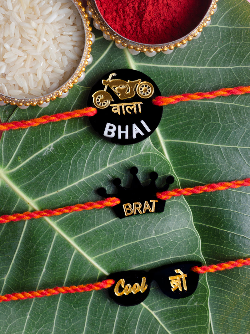 Bullet Wala Bhai + Cool Bro + Brat Set of 3 Rakhis