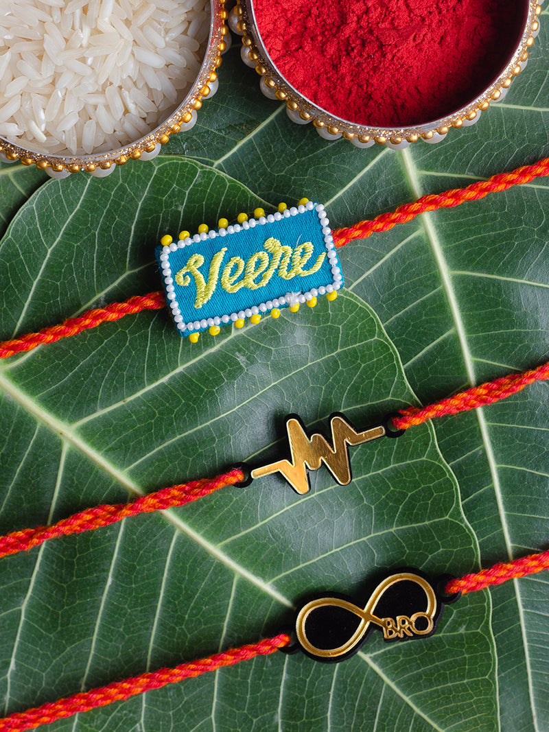 Veere Embroidered + Lifeline + Infinity Bro Set of 3 Rakhis