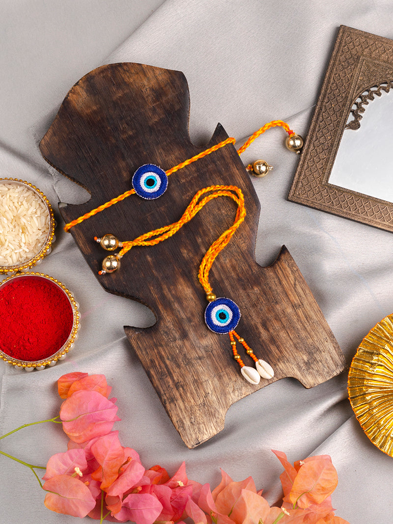 Nazar-rakshak Embroidered Rakhi + Lumba Set