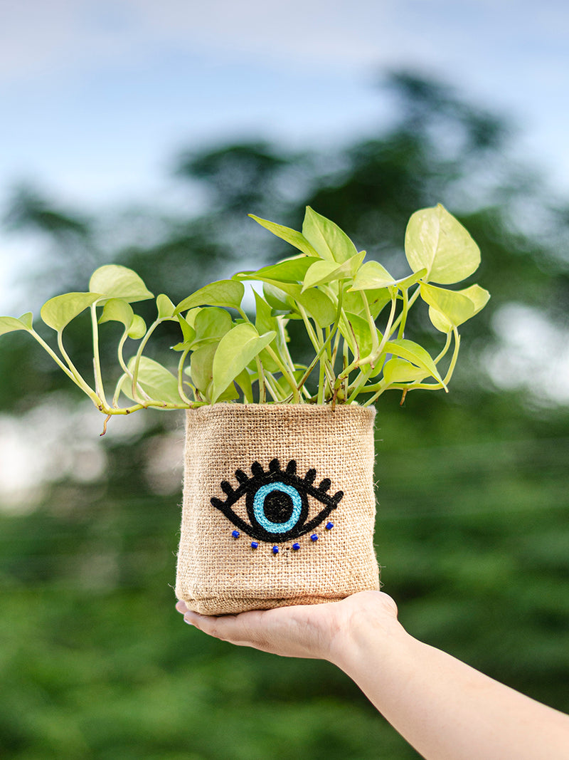 Evil Eye Boho Jute Embroidered Planter