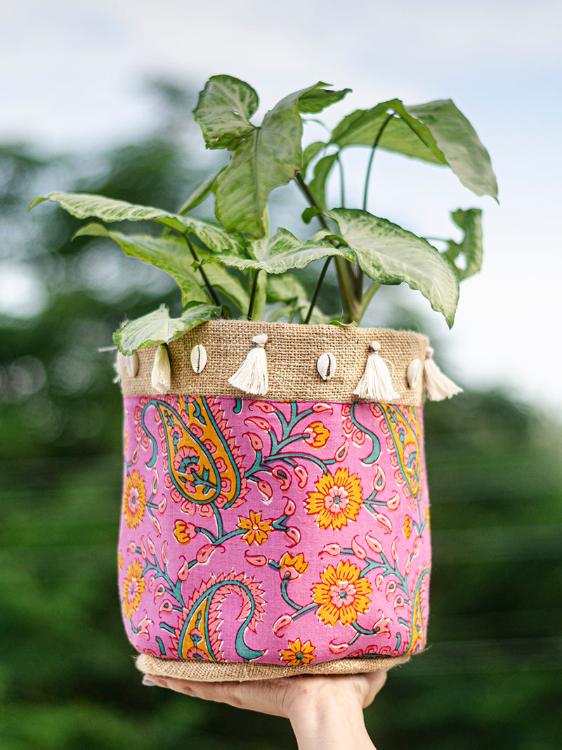 Rangrez Jute Boho Planter (Pink)