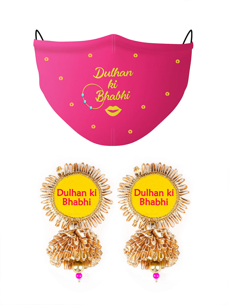 Dulhan ki Behen/Mummy/Bhabhi Face Mask + Matching Gota Patti Jhumka Set