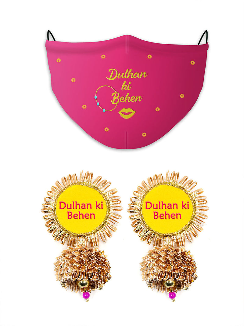 Dulhan ki Behen/Mummy/Bhabhi Face Mask + Matching Gota Patti Jhumka Set