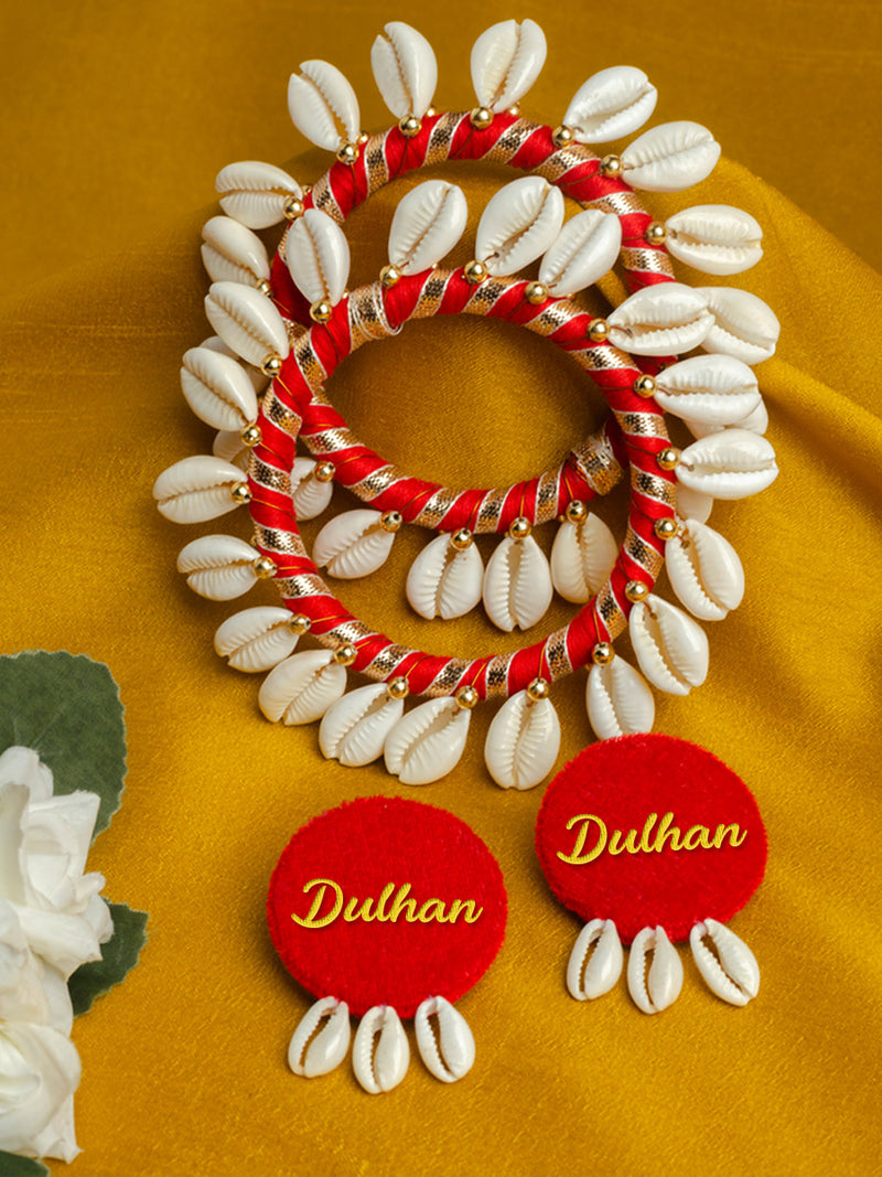 Dulhan Shell earrings + Shell bangles Set