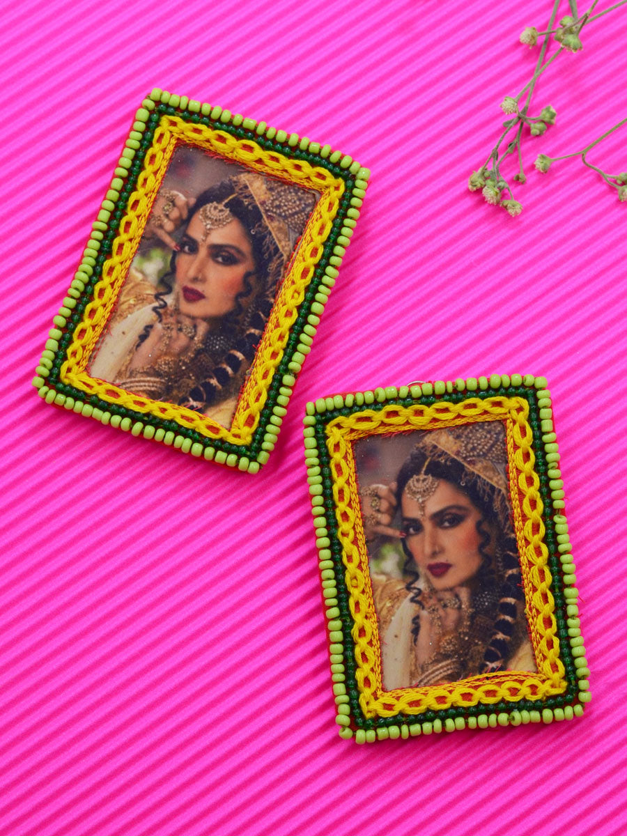 Eternal Rekha Earrings, a beautifully hand-embroidered earring from our designer collection of quirky, boho, Kundan and tassel earrings for women online.