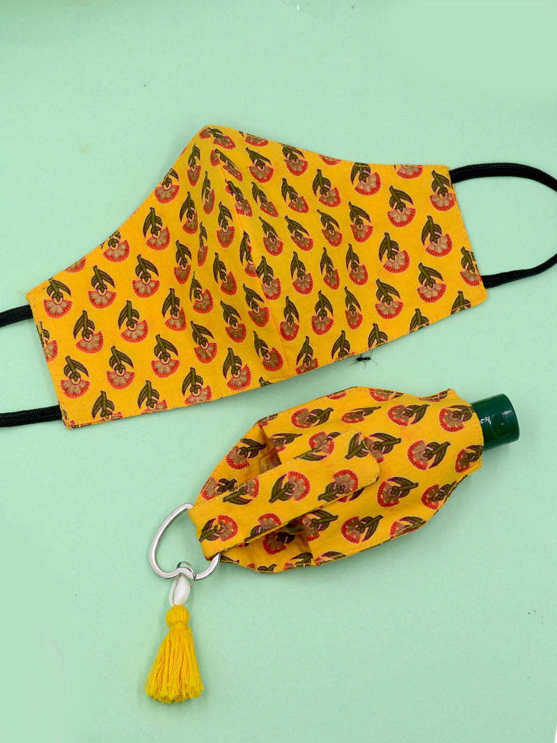 Cotton Printed 3-Ply Mask + Sanitizer Holder Bagcharm Set