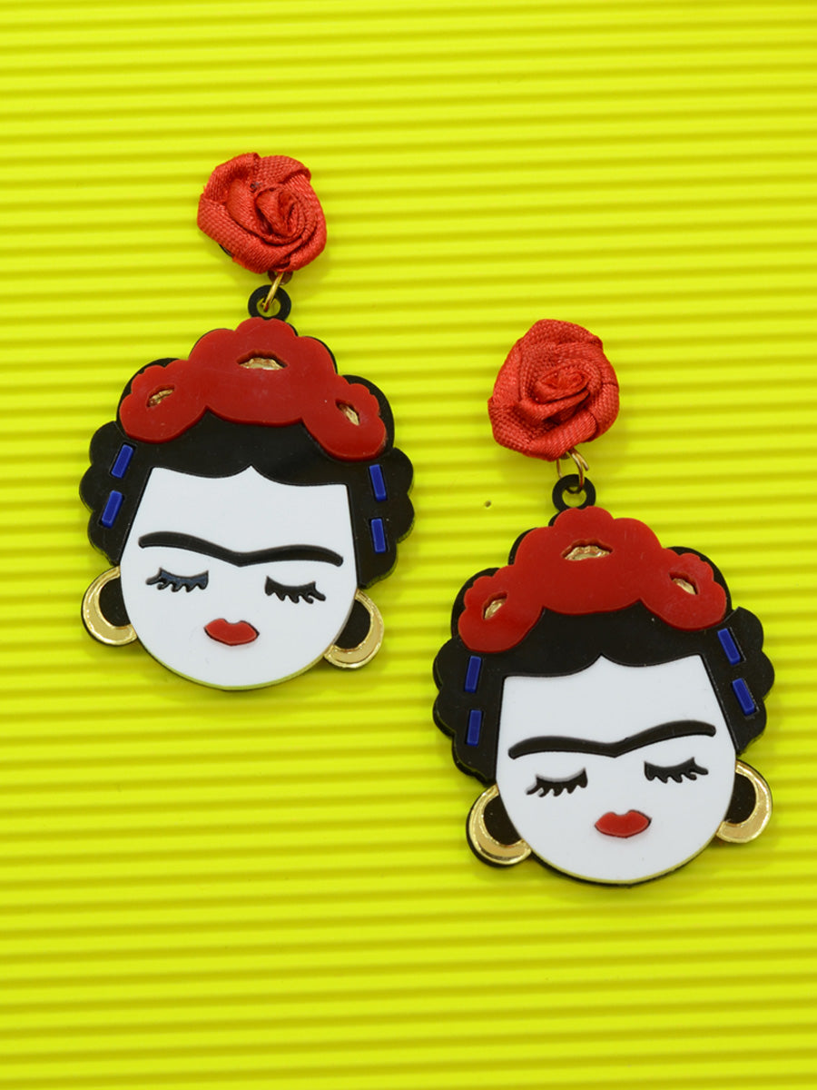 Frida Kahlo Earrings, a quirky, unique, statement party-wear earrings from our designer collection of earrings for women online.