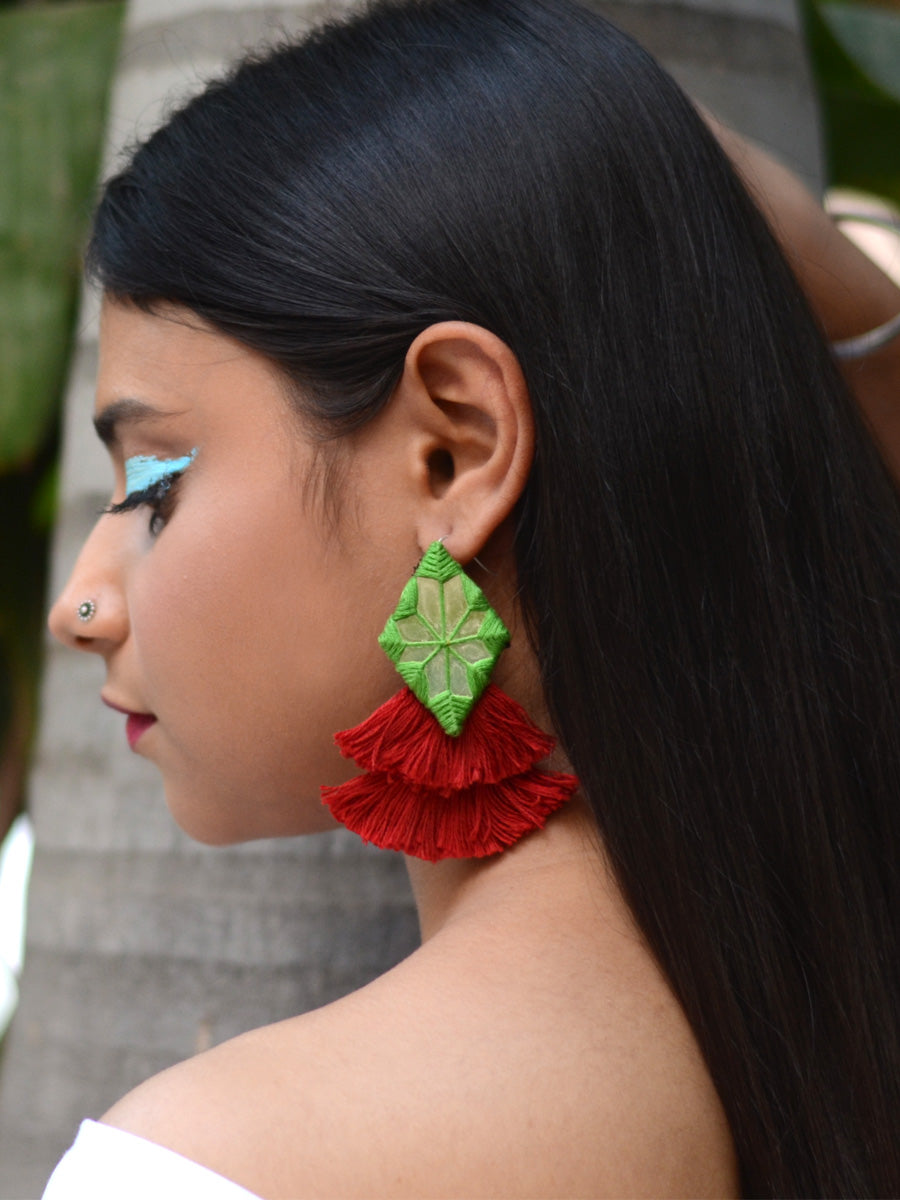 Naaz Hand-Embroidered Tassel Earrings, a beautiful handmade hand embroidered earring with mirror and tassel from our designer collection of earrings for women.