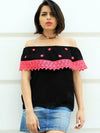 Aanya Off-Shoulder Top, a quirky boho bell sleeves top with pearl detail from our designer collection of tops for women.