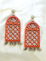 Darpan Mirror Hand-painted Earrings, a hand painted designer earring with mirror and ghungroos from our designer collection of quirky, handmade earrings for women.