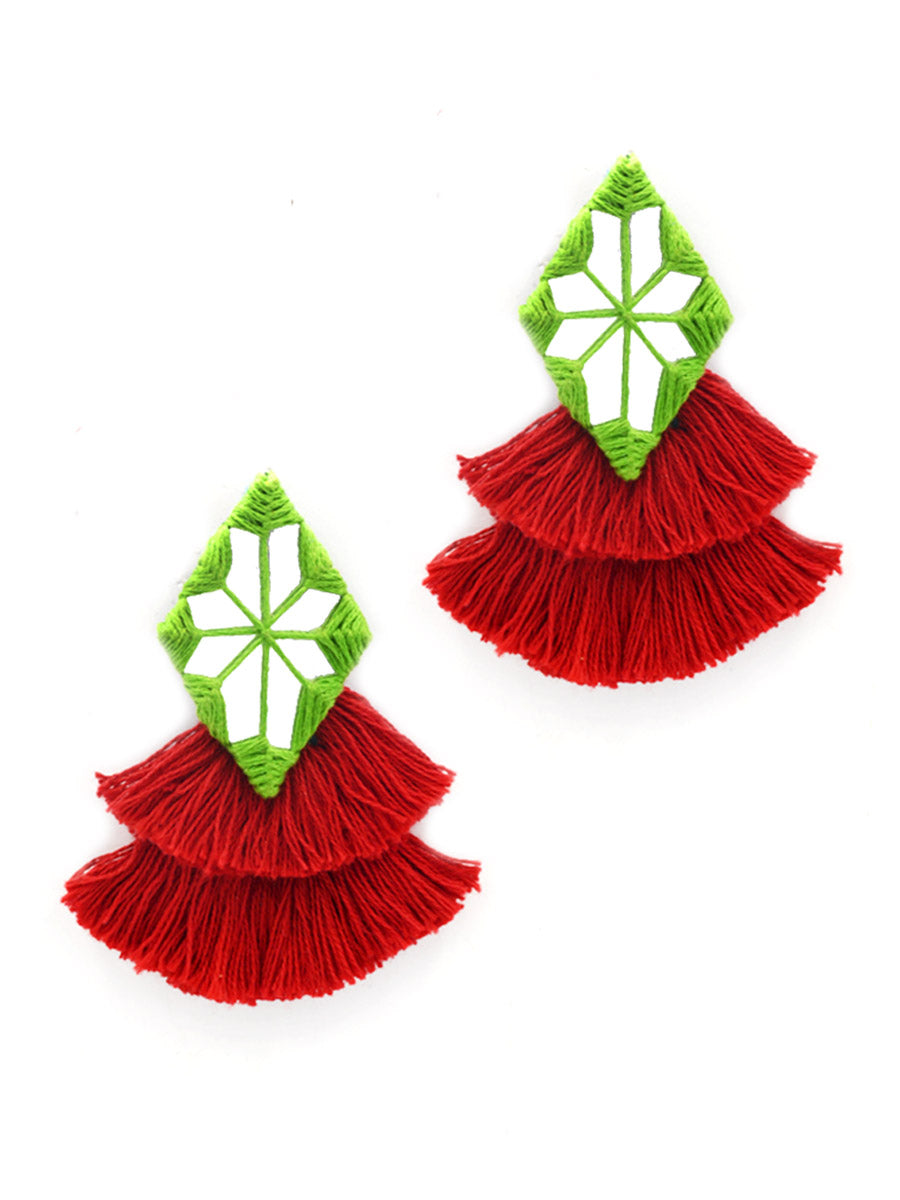Naaz Hand-Embroidered Tassel Earrings, a beautiful handmade hand embroidered earring with mirror and tassel from our designer collection of earrings for women.