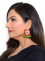 Rabia Hand-embroidered Mirror Earrings, an embroidered mirror earring from our quirky designer collection of earrings for women online.