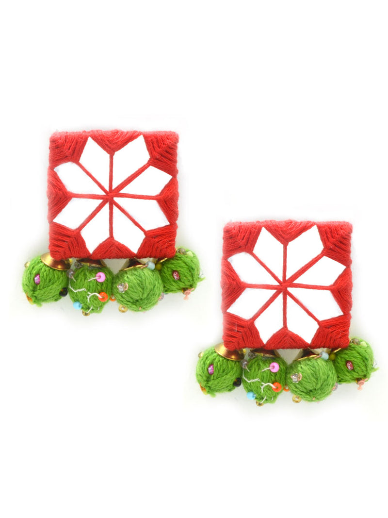Rabia Hand-embroidered Mirror Earrings, an embroidered mirror earring from our quirky designer collection of earrings for women online.