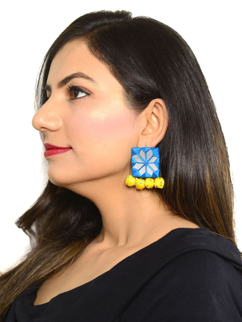 Rabia Hand-embroidered Mirror Earrings, an embroidered mirror earring from our designer collection of earrings for women.