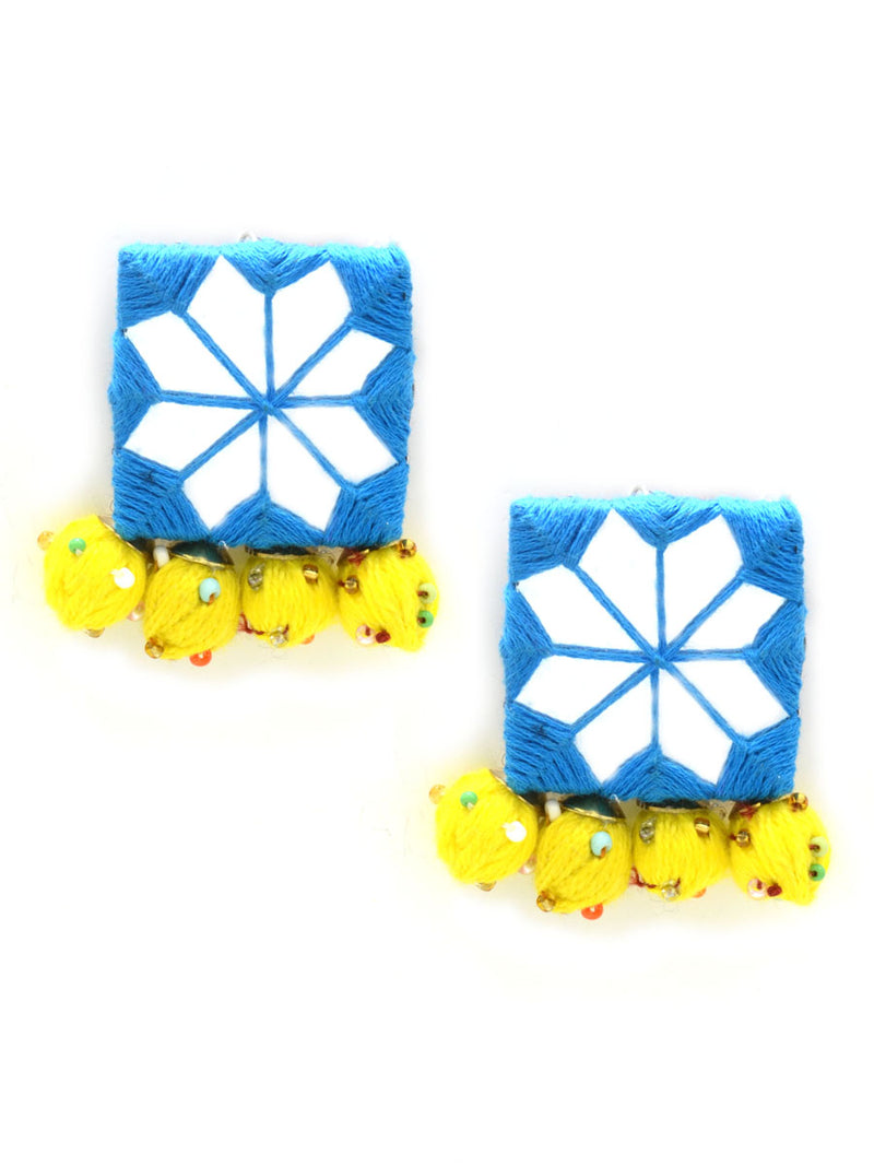 Rabia Hand-embroidered Mirror Earrings, an embroidered mirror earring from our designer collection of earrings for women.