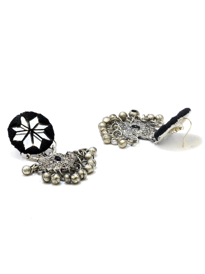 Rihana Hand-embroidered Mirror Earrings, an embroidered mirror earring from our quirky designer collection of earrings for women online.