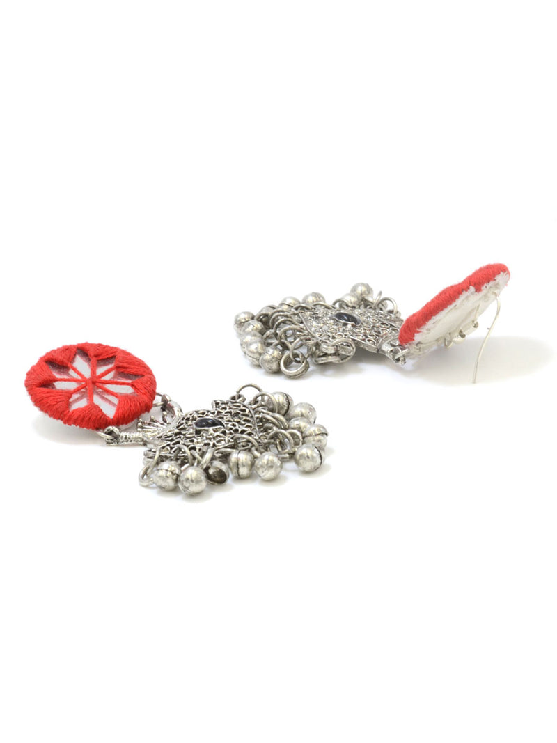 Rihana Hand-embroidered Mirror Earrings, an embroidered mirror earring from our quirky designer collection of earrings for women online.