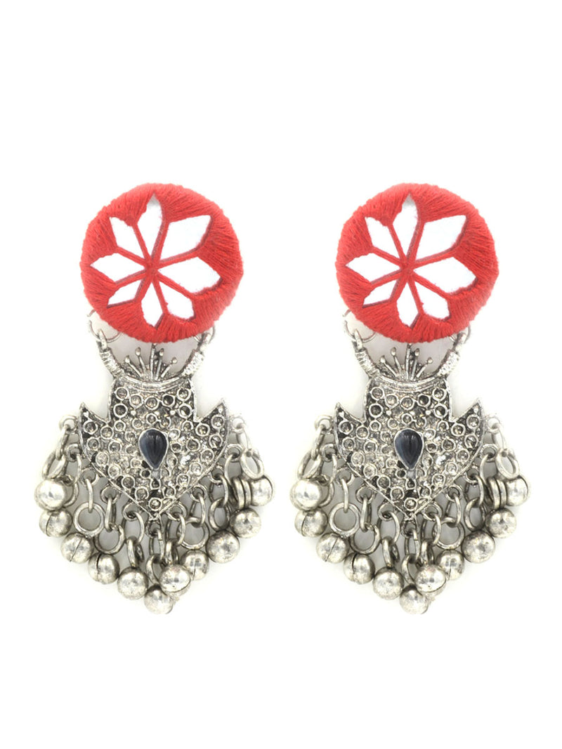 Rihana Hand-embroidered Mirror Earrings, an embroidered mirror earring from our designer collection of earrings for women.