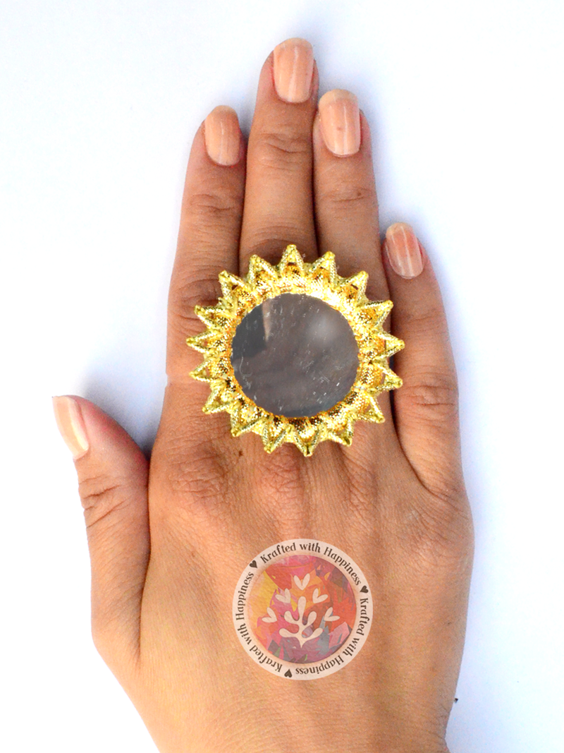 Gota Sun Ring, a unique, hand crafted, gota patti work, mirror ring from our latest designer collection for girls