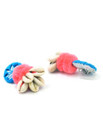 Zoya Pom-pom Shell Earrings, a chic hand embroidered shell earrings with mirror and pom pom detailing from our quirky designer collection of earrings for women online.