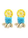 Zoya Pom-pom Shell Earrings, a chic hand embroidered shell earrings with mirror and pom pom detailing from our designer collection of earrings for women.