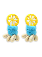 Zoya Pom-pom Shell Earrings, a chic hand embroidered shell earrings with mirror and pom pom detailing from our designer collection of earrings for women.