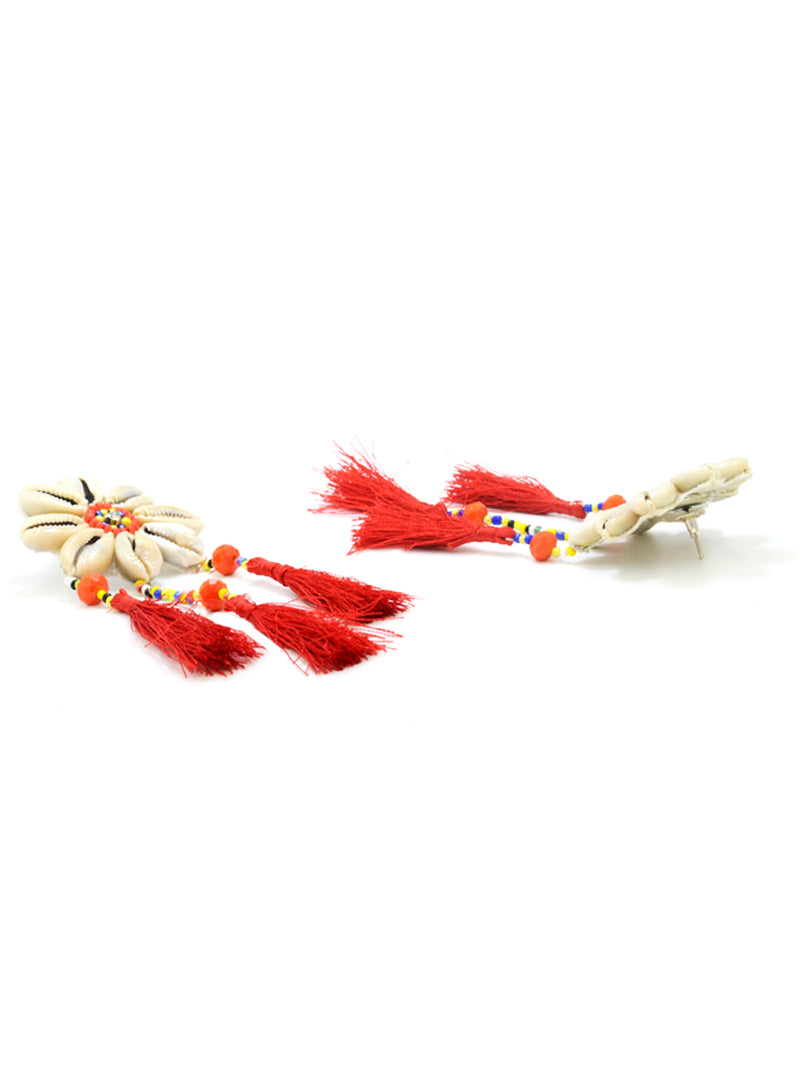 Beach Beauty Shell Earrings, a chic hand embroidered shell earrings from our quirky designer collection of earrings for women online.