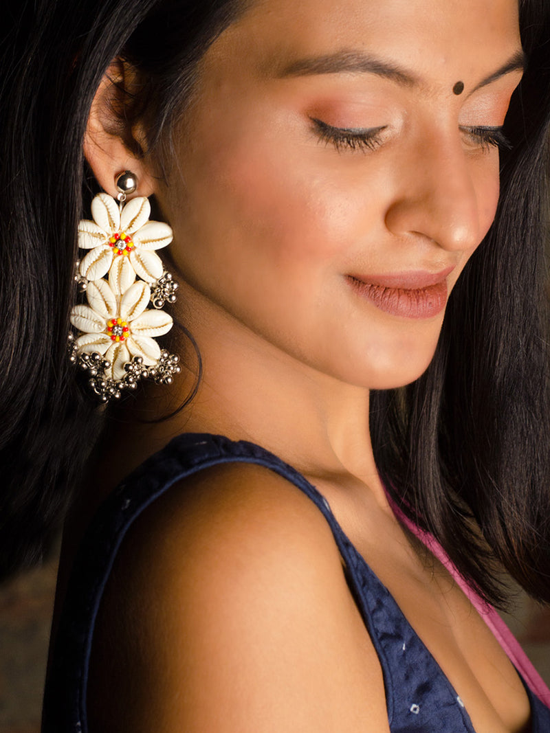 Boho Fiesta Embroidered Shell Earrings