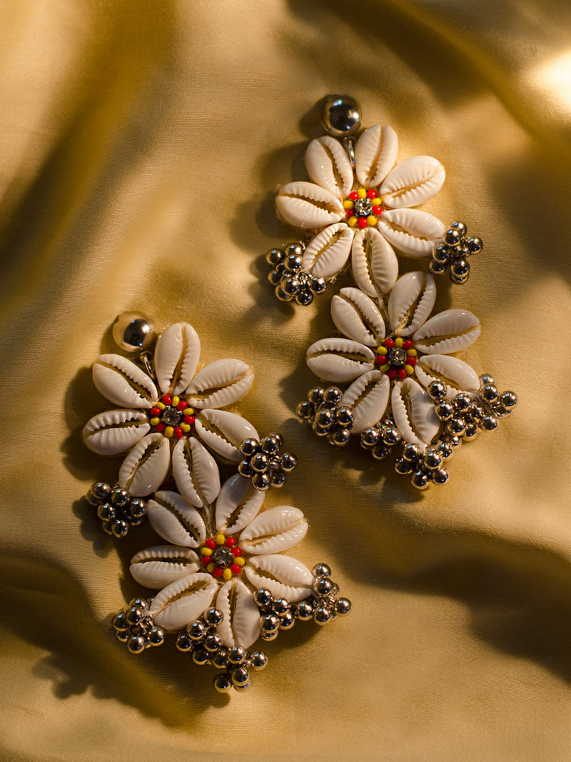 Boho Fiesta Embroidered Shell Earrings