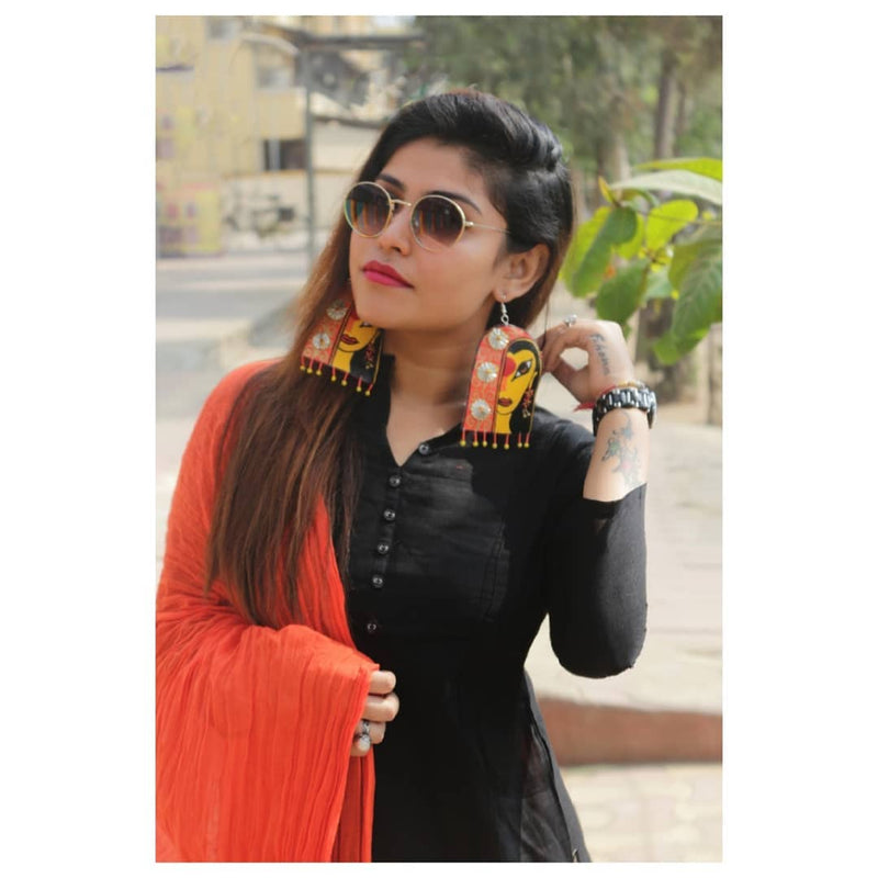 Awwrat Handpainted Earrings, a quirky, statement hand painted earrings with beads, gota and sequins from our designer collection of earrings for women online.