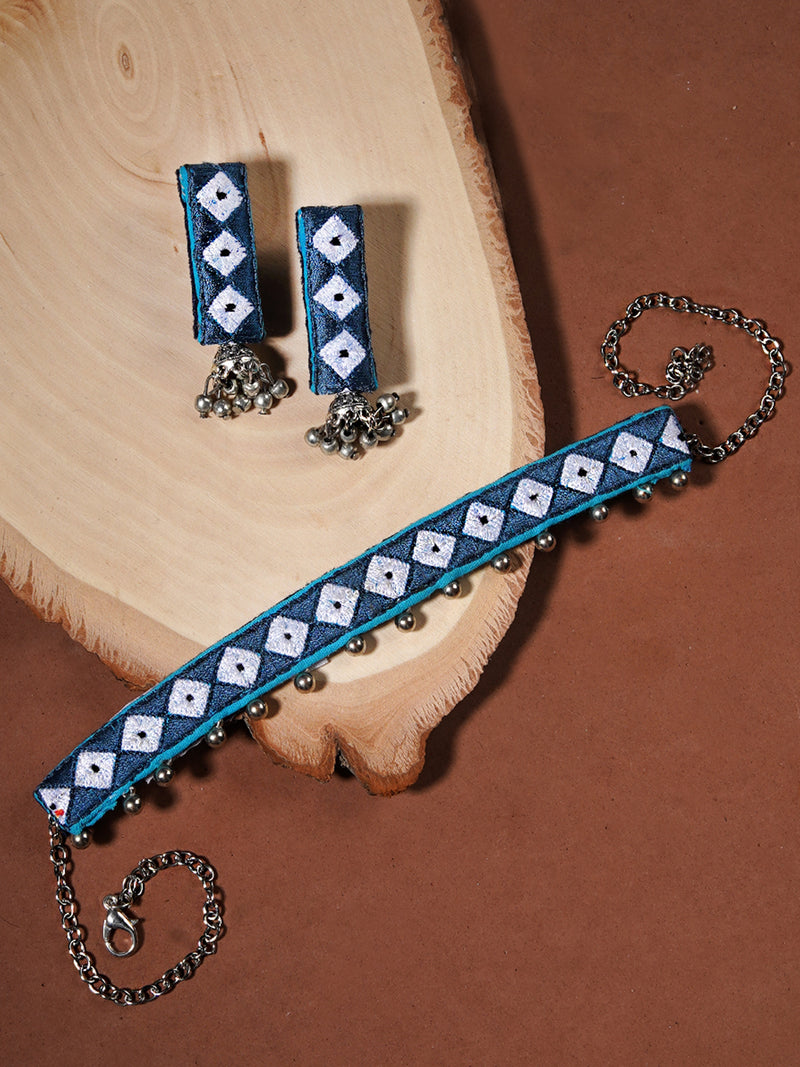 Navy Ghungroo Choker + Matching Earrings Set