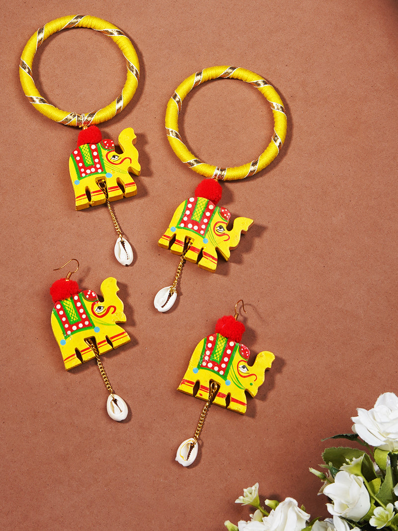 Seerat Handpained Set Of Shell Bangles + Earrings