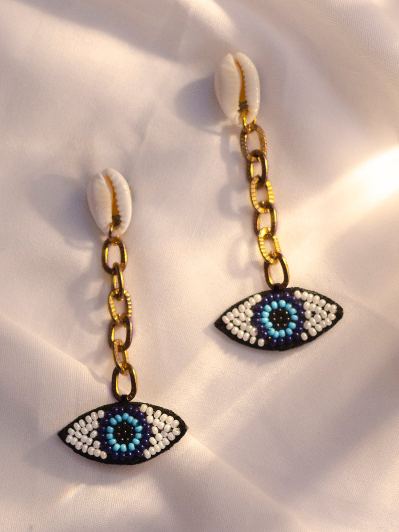 Evil Eye Shell Embroidered Earrings