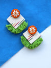 Nida Shine Earrings, a handcrafted unique coin earring with handmade ikat base and mirror and tassel detailing from our bohemian collection of earrings for women online.