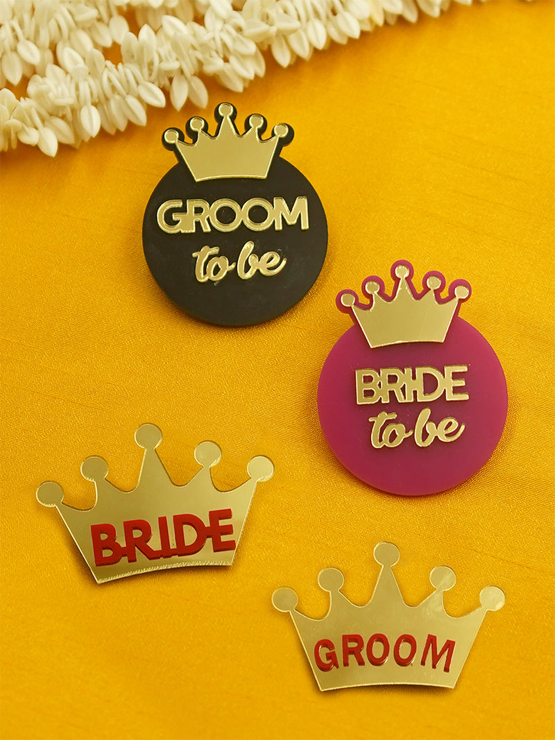 Groom To Be + Bride To Be + Bride + Groom Brooch Set of 4