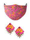 Gulabi Ghungroo Earrings + Matching Reusable Cotton Mask Set