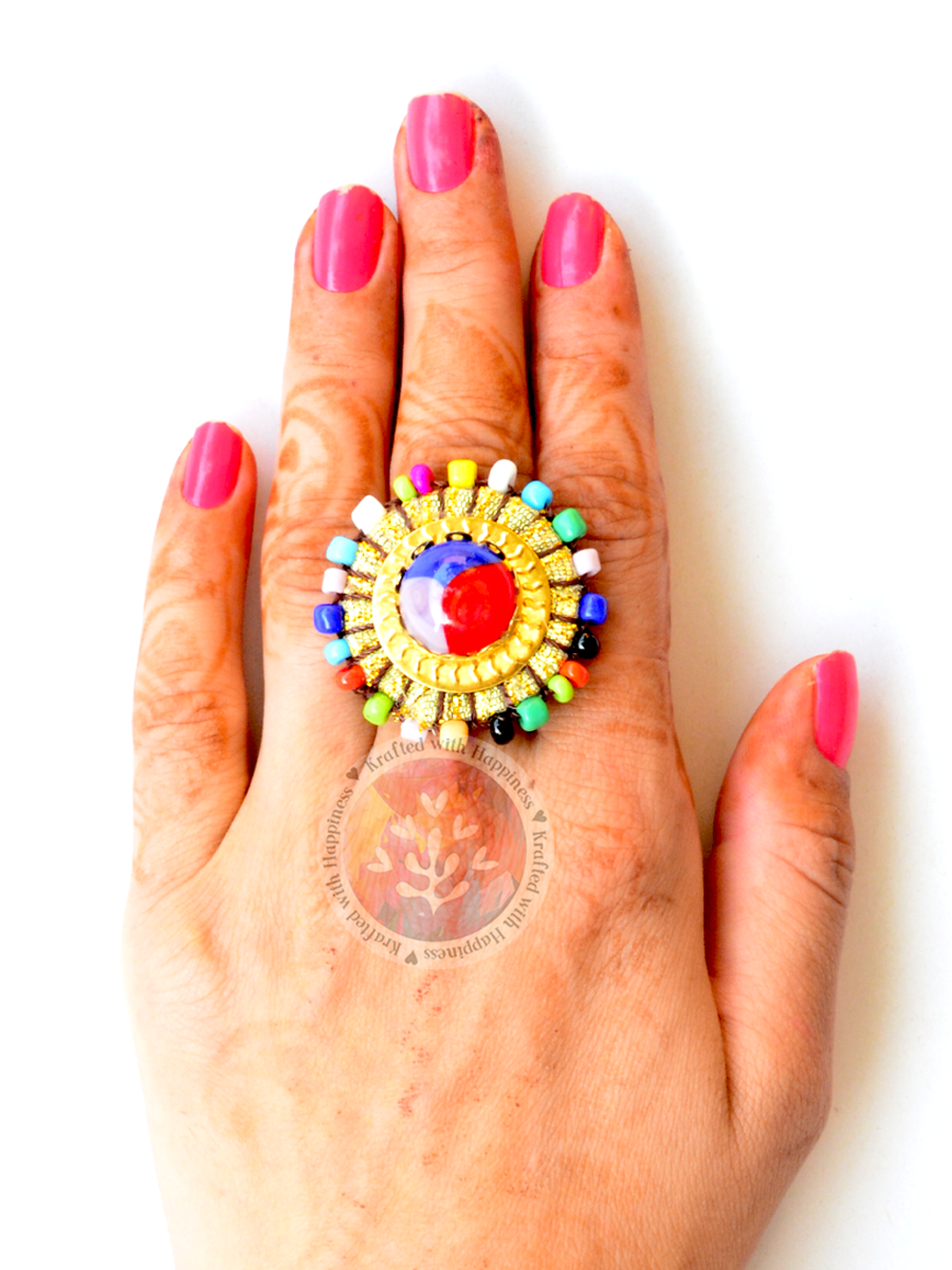 Majestic Mandala Ring, a cute, quirky, multicoloured ring that can be paired with many outfits, from our latest collection of designer rings for girls
