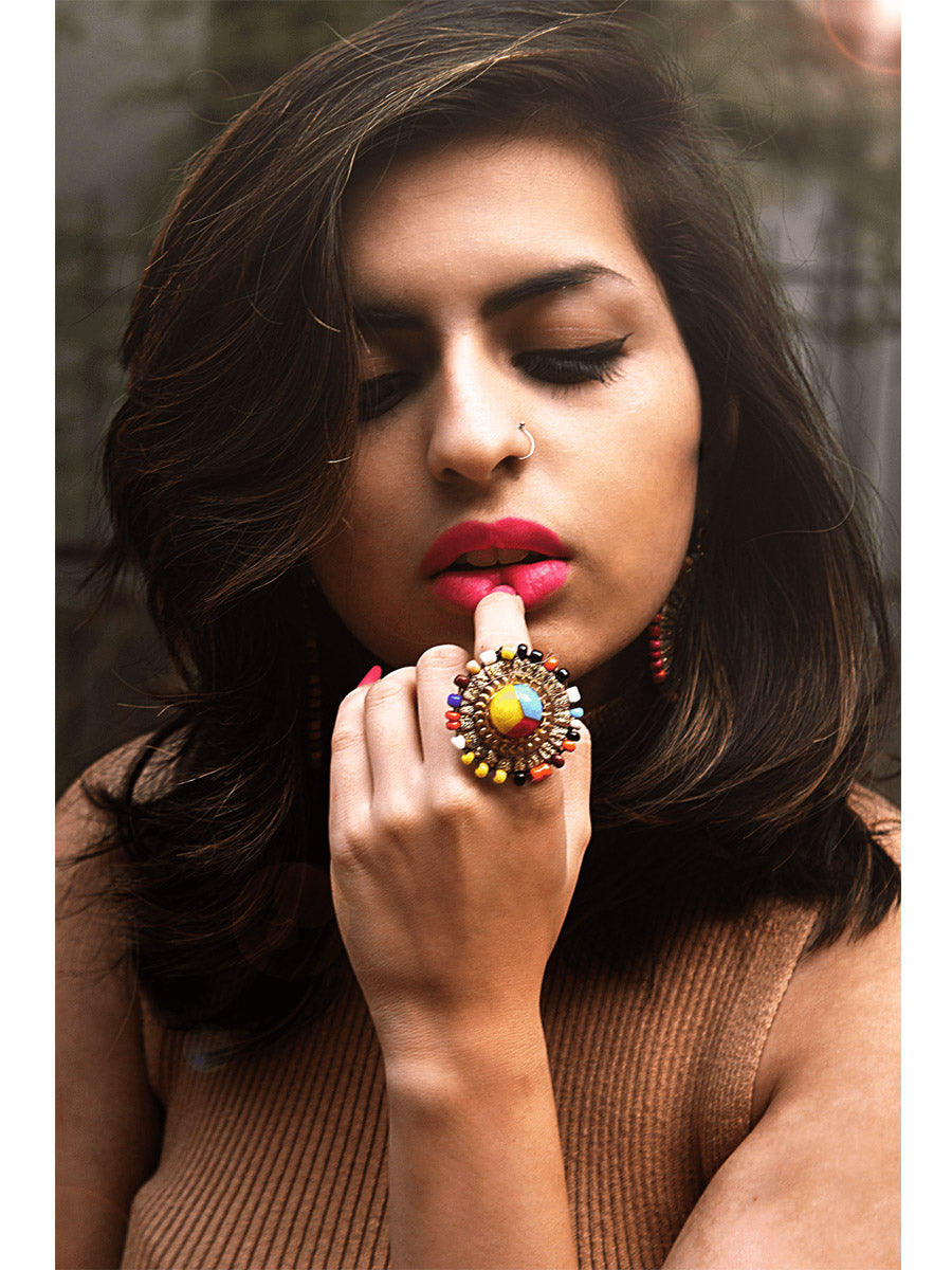 Majestic Mandala Ring, a cute, quirky, multicoloured ring that can be paired with many outfits, from our latest collection of designer rings for girls