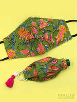 Cotton Printed 3-Ply Mask + Sanitizer Holder Bagcharm Set