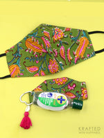 Cotton Printed 3-Ply Mask + Sanitizer Holder Bagcharm Set