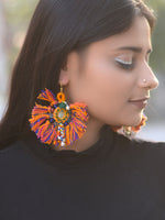 Tiny You're my Sun Earrings, a beautiful handmade hand embroidered earring with mirror and tassel from our designer collection of earrings for women online.